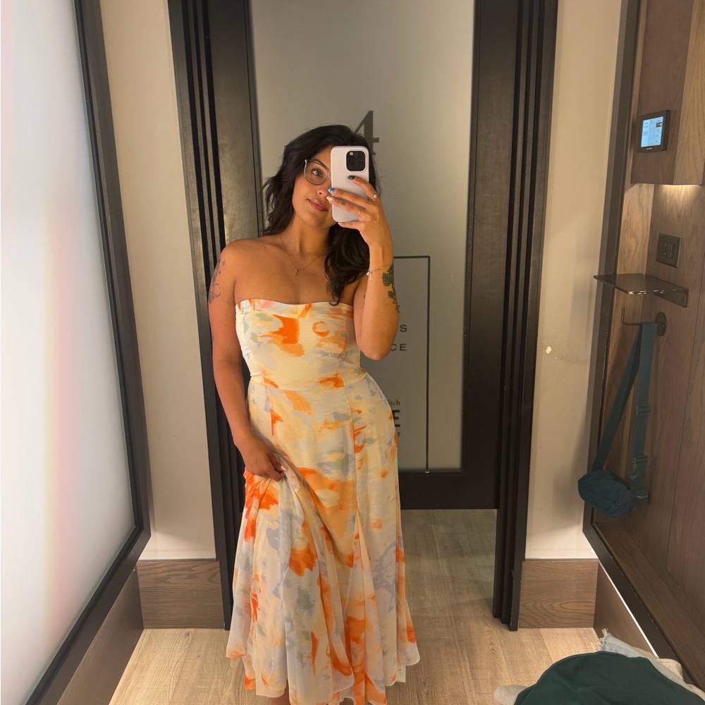 Abercrombie & Fitch Strapless Dress in Orange and Cream